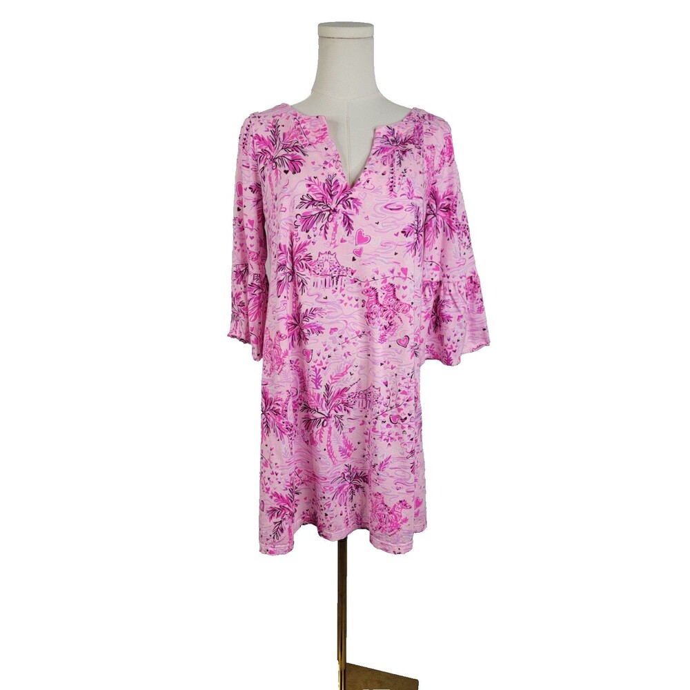 Lilly Pulitzer Med Tosha Cotton Dress Pink Blossom Wild About You Print Bell